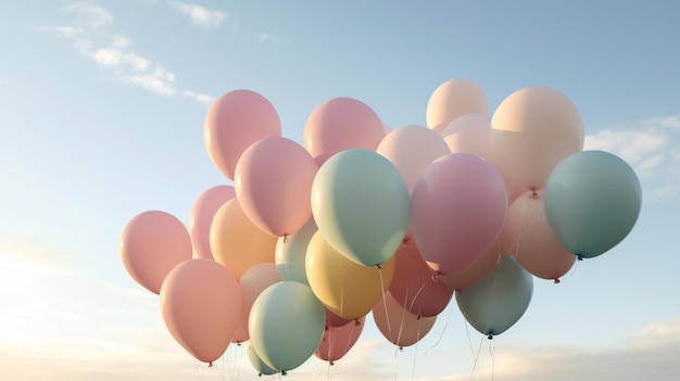 Palloncini dai colori pastello sullo sfondo del cielo IA generativa