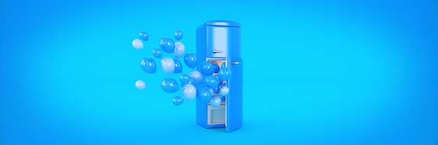 palloncini e frigo congelatore rendering 3d