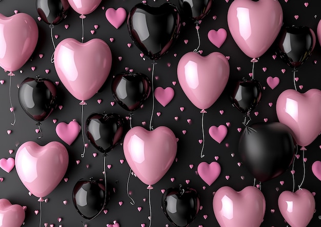 Palloncini estetici a cuore nero e rosa