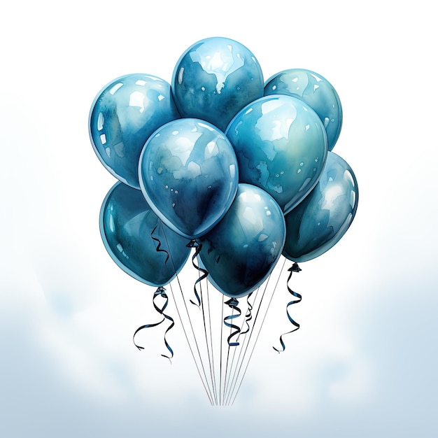 palloncini in sfumature blu in stile acquerello