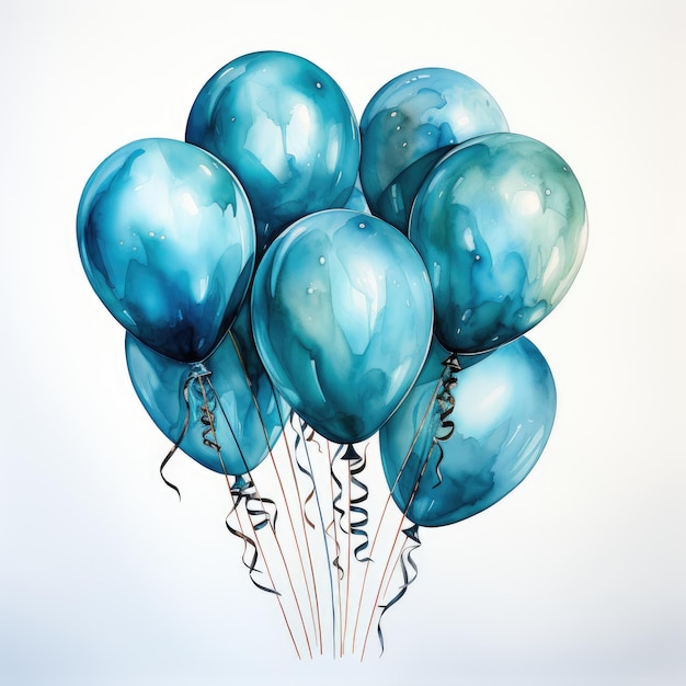 palloncini in sfumature blu in stile acquerello