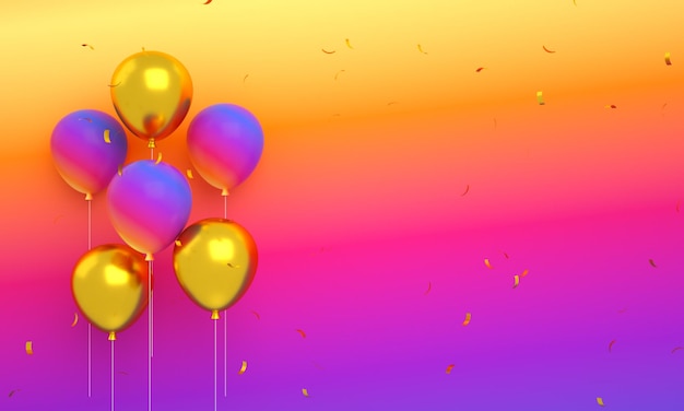 Palloncini Instagram galleggianti con coriandoli isolati per buon compleanno sfondo 3d