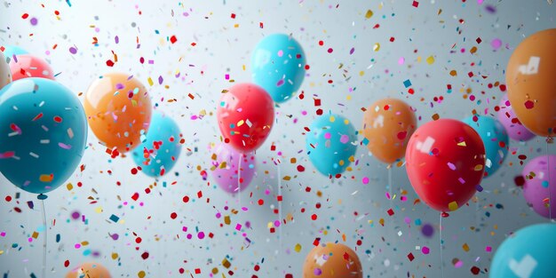 palloncini multicolori per le vacanze su uno sfondo confetti chiaro AI generativa