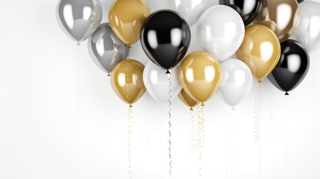 palloncini oro argento e nero lucido Grappolo di palloncini oro argento e nero