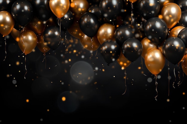 palloncini oro e oro nero su sfondo nero