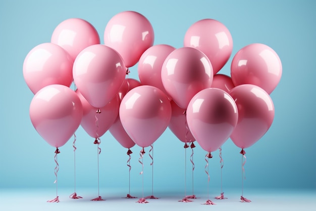 Palloncini pastel pop 3D renderizzati su rosa uno sfondo festivo per i compleanni