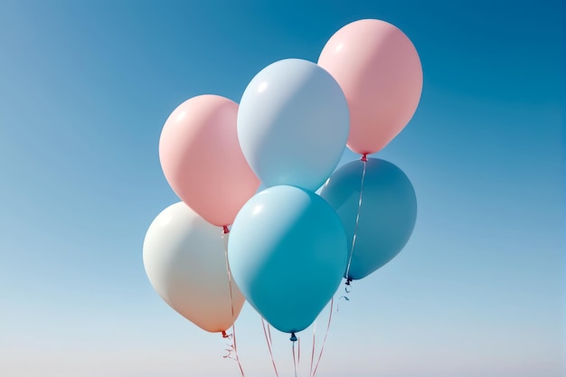 palloncini pastello contro un cielo blu minimale in questo accattivante stock photo AI generato