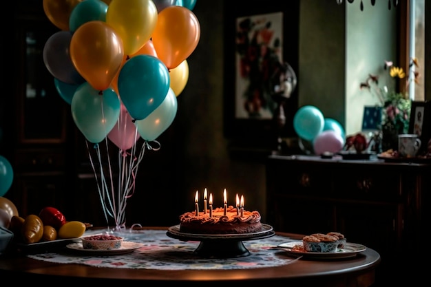 palloncini per torta di compleanno che celebrano l'atmosfera IA generativa