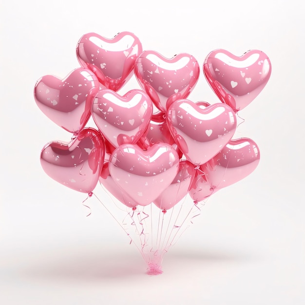 Palloncini rosa a forma di cuore legati con corde sullo sfondo luminoso striscia di San Valentino con spazio per i propri contenuti