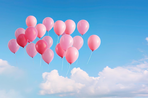 Palloncini rosa che galleggiano in un cielo azzurro vita rosa