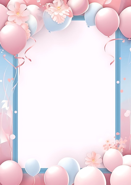 palloncini rosa con cuori e una cornice blu