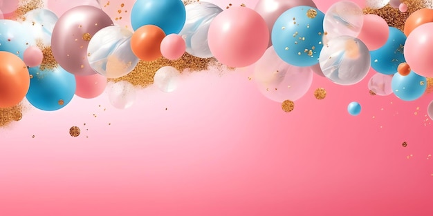 Palloncini rosa e blu con glitter oro su sfondo rosa