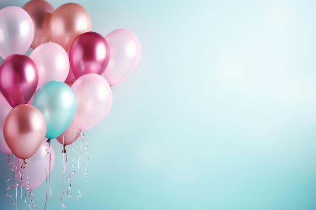 Palloncini rosa su blu con spazio per la copia Sfondo festivo a tema per il compleanno dei bambini, il baby shower o la festa di genere