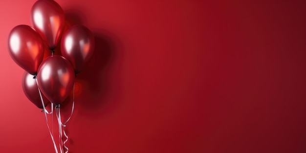 Palloncini rossi su sfondo rosso con spazio per il testo IA generativa