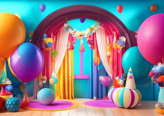 palloncini sul pavimento e una porta con una porta che dice buon compleanno.