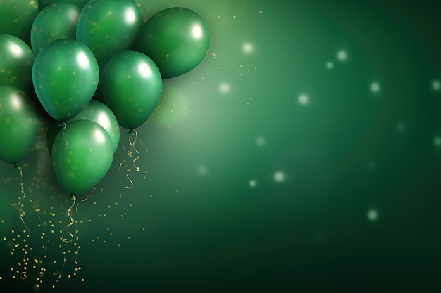 Palloncini verdi con coriandoli su sfondo verde Concetto di vacanza