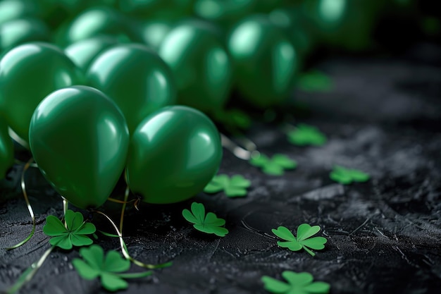 Palloncini verdi e trifoliati verdi sfondo festivo per il giorno di San Patrizio