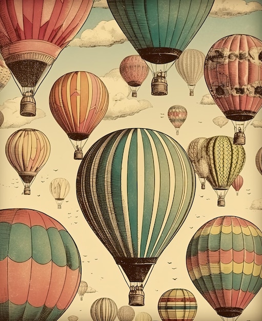 Palloncini volanti nel cielo in stile vintage