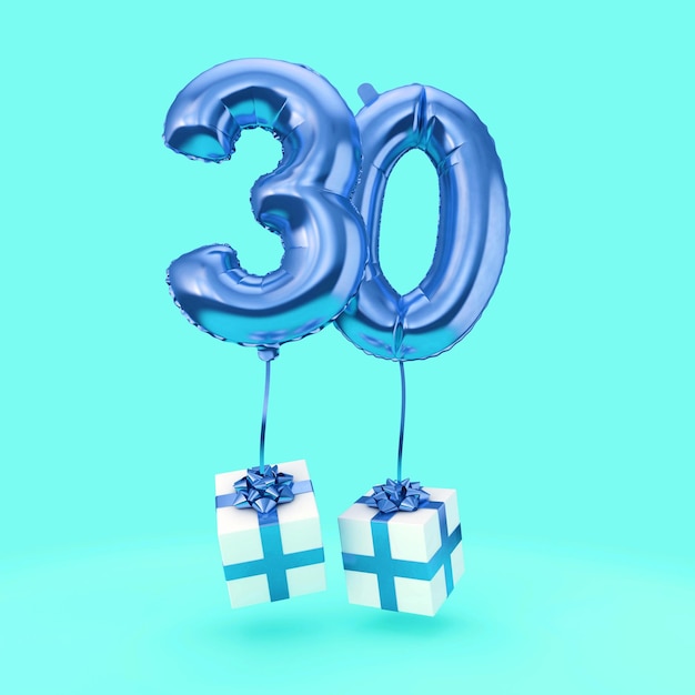 Palloncino a elio numero 30 per festeggiare il compleanno con regali 3D Render