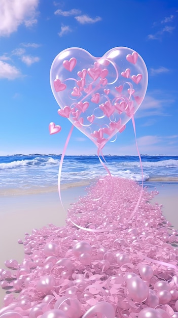 palloncino a forma di cuore con cuori sulla spiaggia