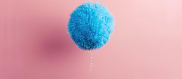 Palloncino blu fatto di pelliccia che galleggia su uno sfondo rosa concetto di design semplicistico
