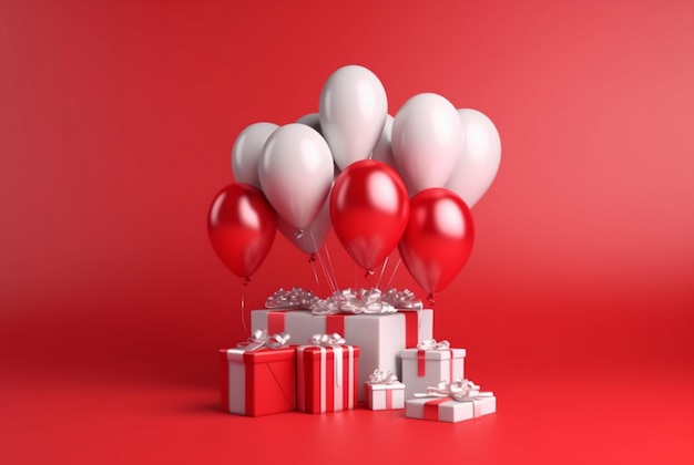 Palloncino con confezione regalo isolato sfondo rosso ai generativa