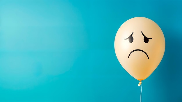 Palloncino con una faccia triste disegnata su sfondo blu