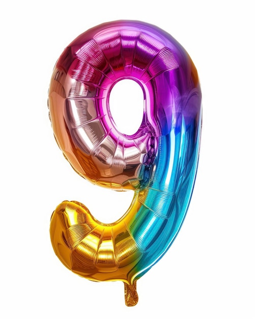 Palloncino di carta da compleanno colorato e vibrante in forma sul numero 9 isolato sul bianco