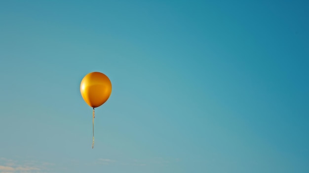 Palloncino giallo che galleggia nell'aria sullo sfondo del cielo blu