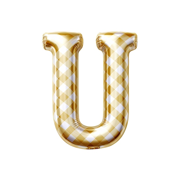 palloncino oro gingham metallico U alfabeto 3D realistico su sfondo bianco IA generativa