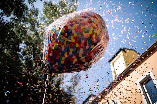 Palloncino pieno di coriandoli pronto per essere rilasciato nel cielo