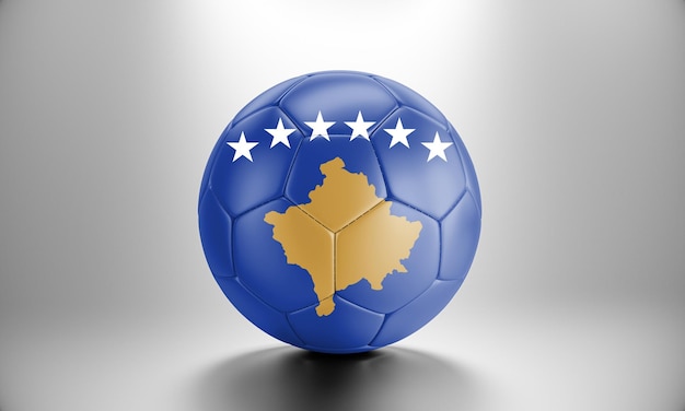 Pallone da calcio 3d con bandiera del paese del Kosovo. Pallone da calcio con bandiera del Kosovo