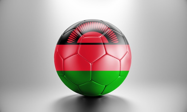 Pallone da calcio 3d con bandiera del paese del Malawi. Pallone da calcio con bandiera del Malawi