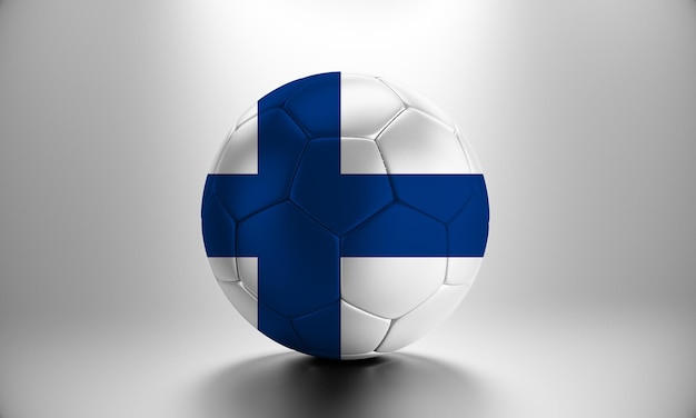 Pallone da calcio 3d con bandiera del paese della Finlandia. Pallone da calcio con bandiera della Finlandia