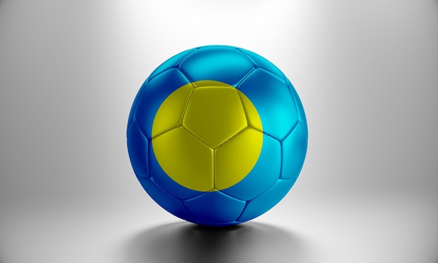Pallone da calcio 3d con bandiera del paese di Palau. Pallone da calcio con bandiera Palau