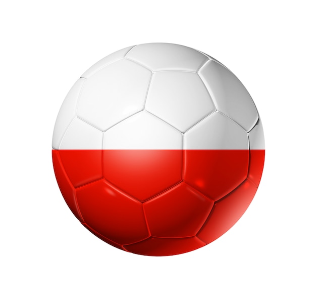 Pallone da calcio 3D con bandiera della squadra di Polonia. isolato