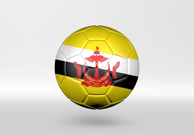 Pallone da calcio 3D con la bandiera del Brunei su sfondo grigio