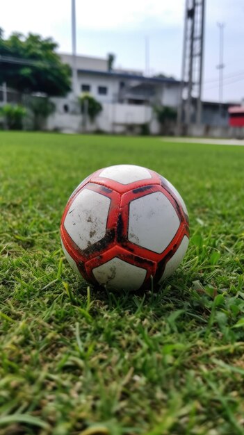 pallone da calcio appoggiato su una macchia d'erba