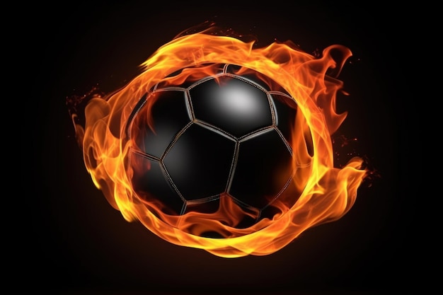 Pallone da calcio ardente su sfondo nero scommesse sportive offerta calda ai generativa