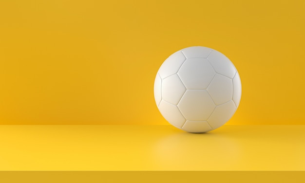 Pallone da calcio bianco su sfondo giallo. rendering 3D.