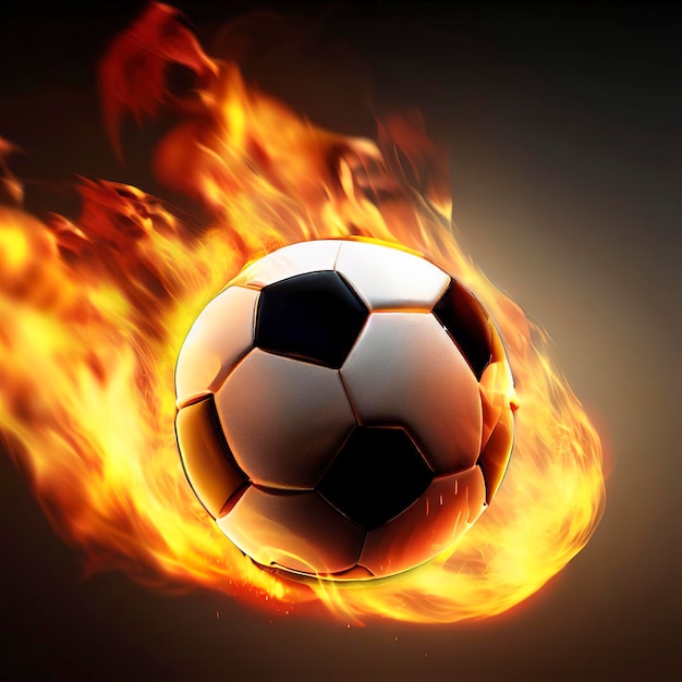 Pallone da calcio che vola in fiamme realistico