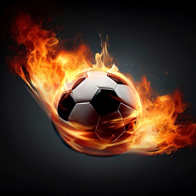 Pallone da calcio che vola in fiamme realistico