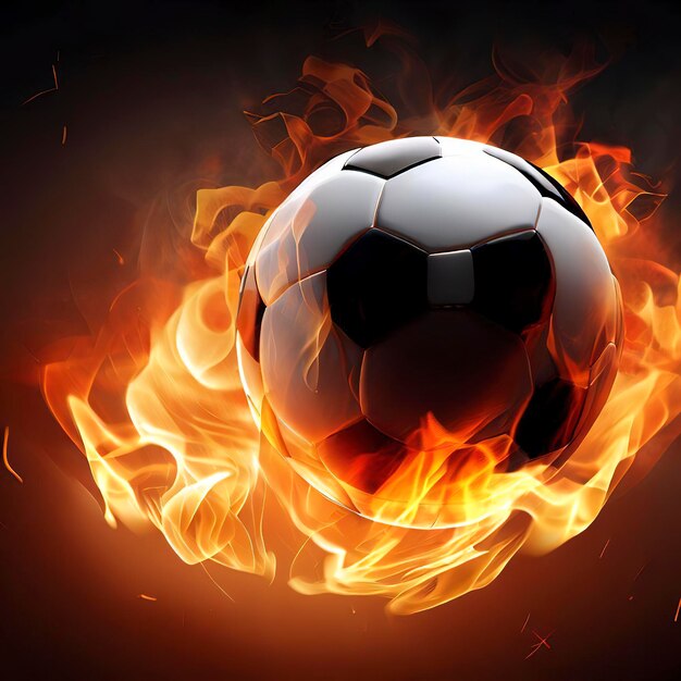 Pallone da calcio che vola in fiamme realistico