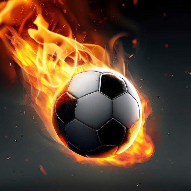 Pallone da calcio che vola in fiamme realistico