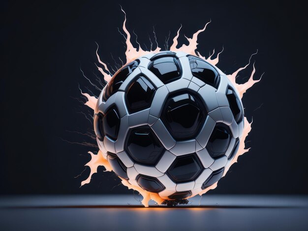 Pallone da calcio futuristico meccanico o calcio generato dall'intelligenza artificiale