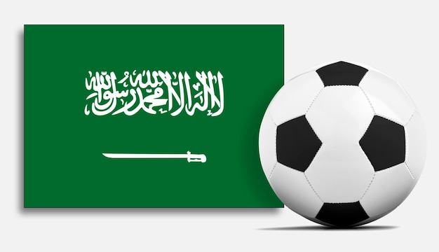 Pallone da calcio in bianco con la bandiera della squadra nazionale dell'Arabia Saudita