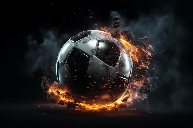 Pallone da calcio in fiamme Illustrazione 3D 3D CG Generativo ai ad alta risoluzione