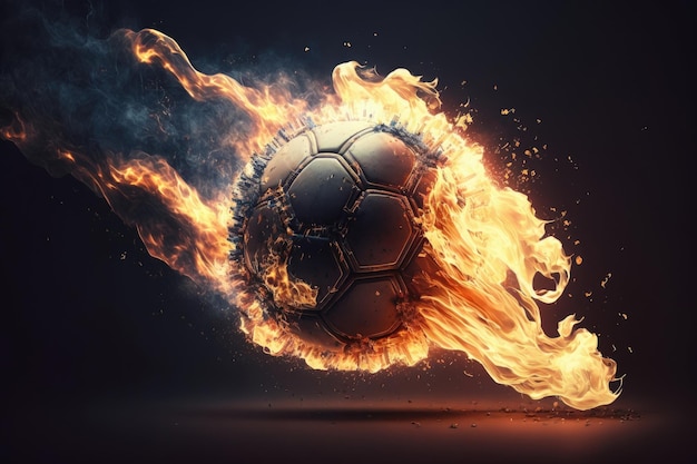 Pallone da calcio in fiamme illustrazione AI generativa