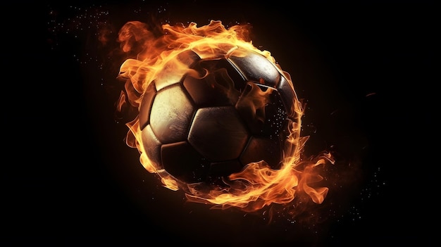 Pallone da calcio in fiamme su sfondo nero infuocato sfondo HD per l'immagine del profilo del salvaschermo del desktop e altro ancora