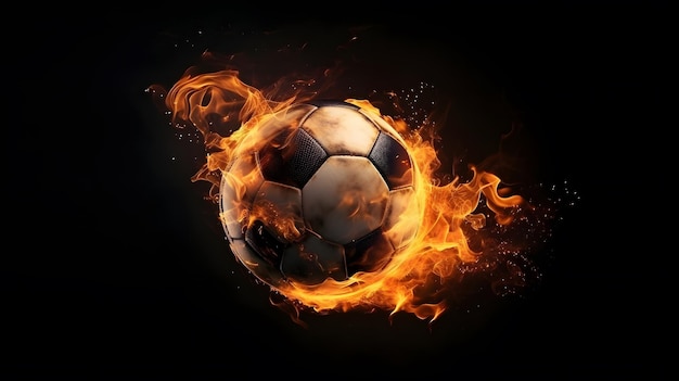 Pallone da calcio in fiamme su sfondo scuro calcio infuocato sfondo mozzafiato perfetto per il ritratto o il profilo trasparente generato dal computer con risoluzione 4k desktop